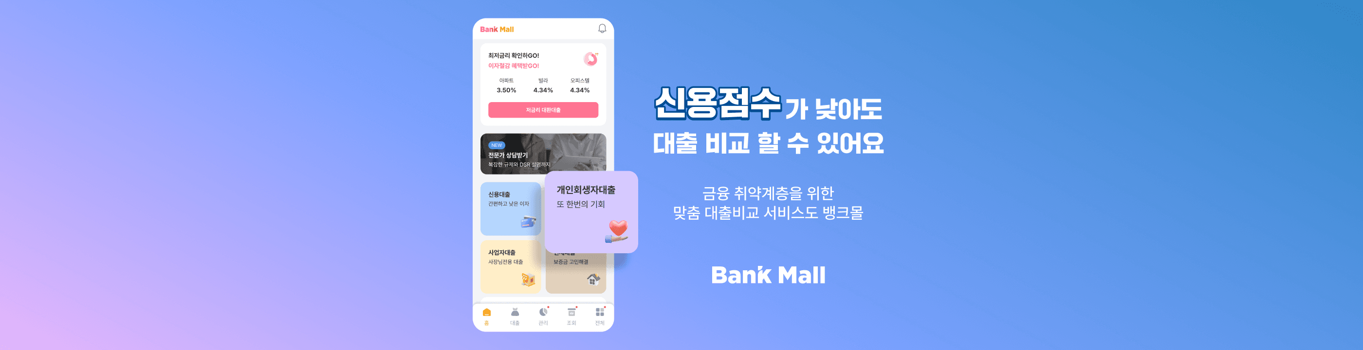 뱅크몰, 저신용자 위한 대출 상품 및 서비스 제공 - 뱅크몰 금융정보